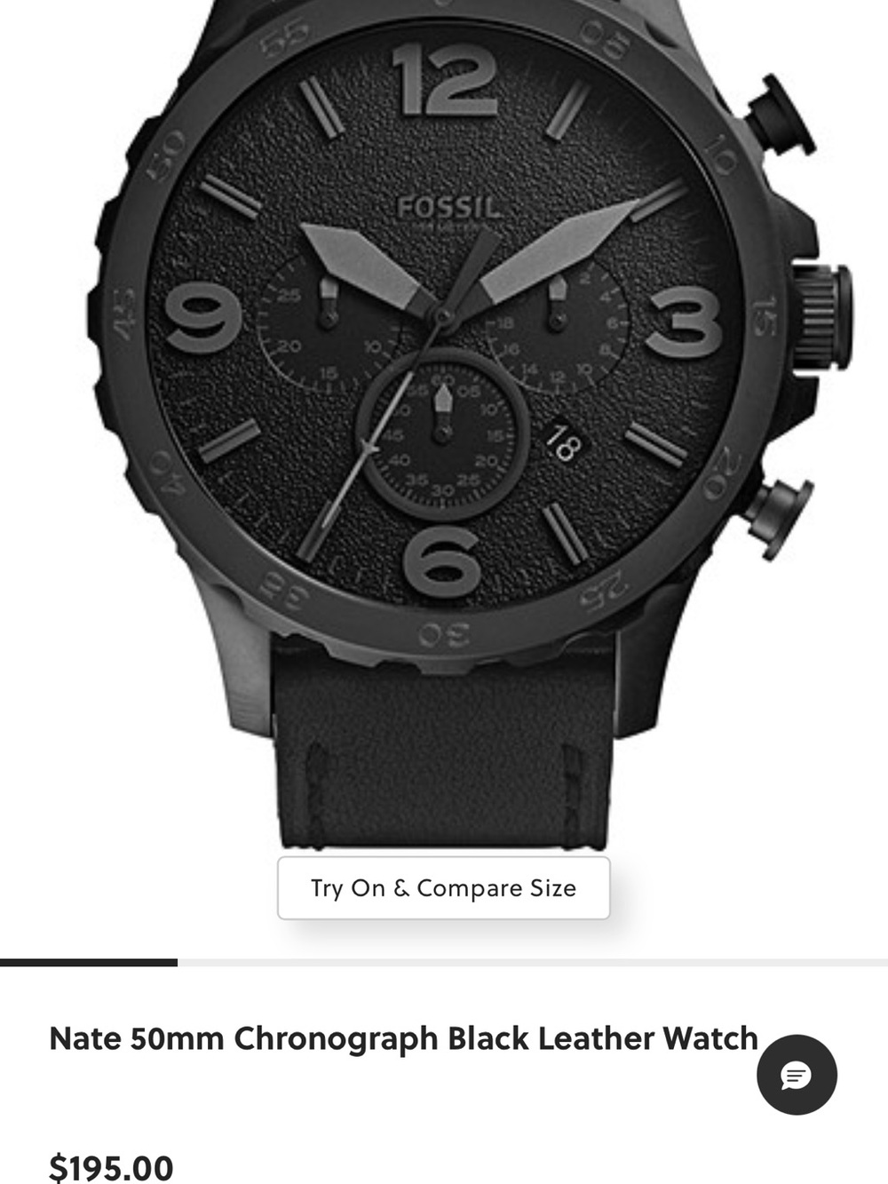 Fossil Men’s Watch Nate 50mm Chronograph Black Leather JR1354
